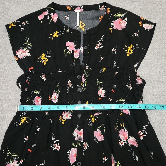 FREE PEOPLE Greatest Day Floral Dress Black Pink Yellow Smocked Waist Medium - Picture 14 of 16